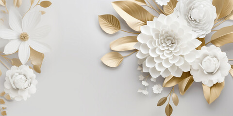 3D Wand Dekoration in weiß und gold Blumen Nahaufnahme, ai generativ