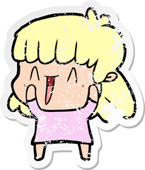 distressed sticker of a cartoon woman