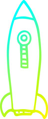 cold gradient line drawing of a cartoon space rocket