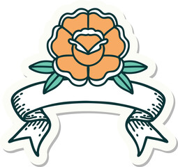 tattoo style sticker with banner of a flower
