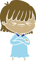 annoyed flat color style cartoon girl
