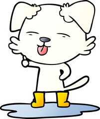 cartoon dog sticking out tongue in puddle