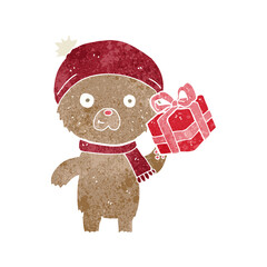 cartoon christmas teddy bear with present