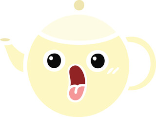 flat color retro cartoon of a tea pot