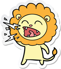 sticker of a cartoon roaring lion