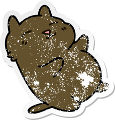 distressed sticker of a quirky hand drawn cartoon cat