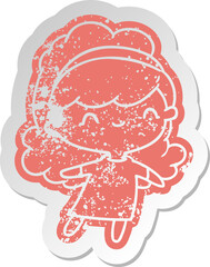 distressed old cartoon sticker kawaii girl with head band