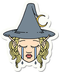 sticker of a crying elf mage character face