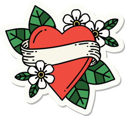 sticker of tattoo in traditional style of a heart and banner