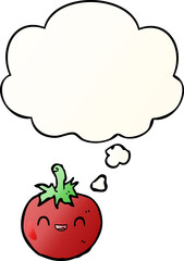 cute cartoon tomato with thought bubble in smooth gradient style