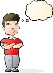 Fototapeta premium cartoon man with crossed arms with thought bubble