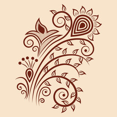 illustration of traditional indian henna mehndi floral ornament design	