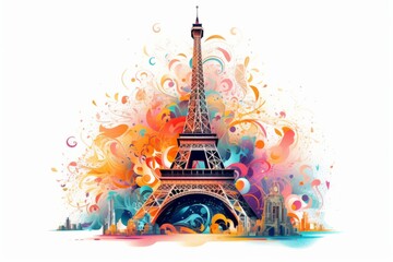 Famous tower in the colorful lights. Beautiful illustration picture. Generative AI