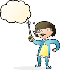 cartoon man with sword with thought bubble
