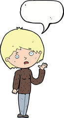 cartoon worried woman with speech bubble