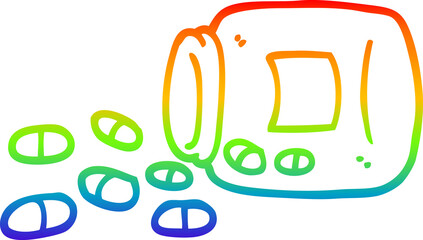 rainbow gradient line drawing of a cartoon jar of pills