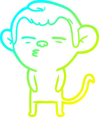 cold gradient line drawing of a cartoon suspicious monkey