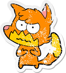 distressed sticker of a cartoon annoyed fox