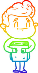 rainbow gradient line drawing of a happy cartoon man