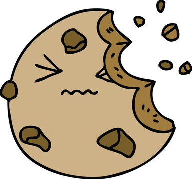 hand drawn quirky cartoon munched cookie