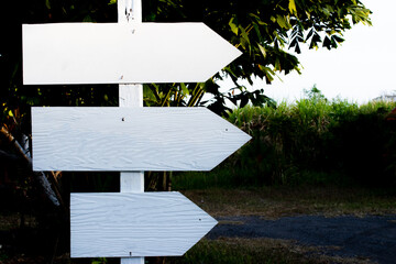 White wooden sign for text, directions