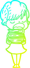 cold gradient line drawing of a cartoon woman talking