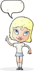 cartoon woman with idea with speech bubble