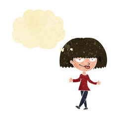 cartoon smug looking woman with thought bubble