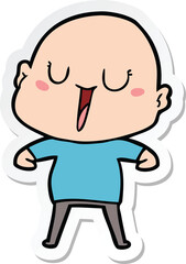sticker of a happy cartoon bald man