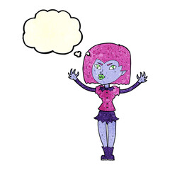 cartoon vampire girl with thought bubble