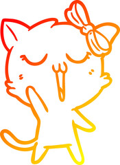 warm gradient line drawing of a cartoon cat
