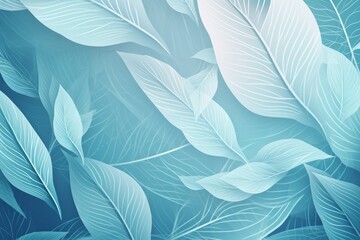 Abstract blue background with a white leaf pattern, Generative ai