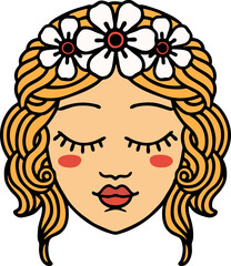 tattoo in traditional style of female face with eyes closed