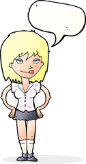cartoon woman with hands on hips with speech bubble