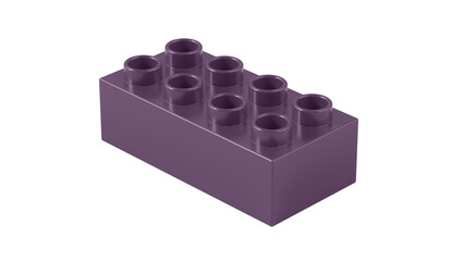 Plum Purple Plastic Block Isolated on a White Background. Children Toy Brick, Perspective View. Close Up View of a Game Block for Constructors. 3D illustration. 8K Ultra HD, 7680x4320, 300 dpi