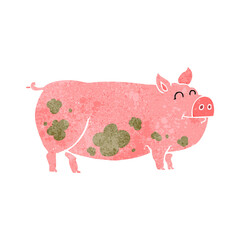 freehand retro cartoon muddy pig