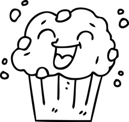line drawing quirky cartoon happy muffin