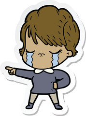 sticker of a cartoon woman crying