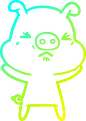 cold gradient line drawing of a cartoon angry pig