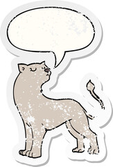 cartoon lioness with speech bubble distressed distressed old sticker