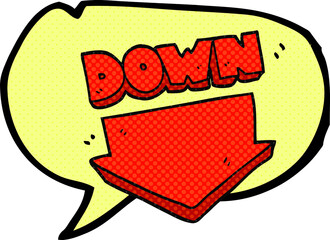 freehand drawn comic book speech bubble cartoon down arrow symbol