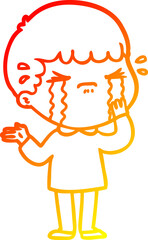 warm gradient line drawing of a cartoon man crying