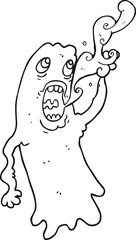 freehand drawn black and white cartoon ghost