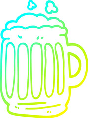 cold gradient line drawing of a cartoon tankard of beer