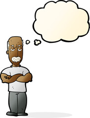 cartoon angry man with mustache with thought bubble