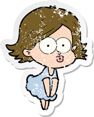 distressed sticker of a cartoon girl pouting
