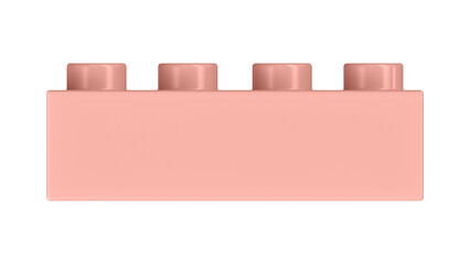 Peach Pearl Bricks Block Isolated on a White Background. Close Up View of a Plastic Children Game Brick for Constructors, Front View. High Quality 3D Rendering with a Work Path. 8K Ultra HD, 7680x4320
