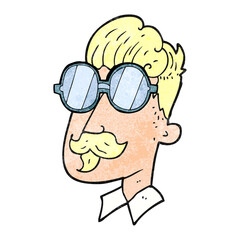 freehand textured cartoon man with mustache and spectacles