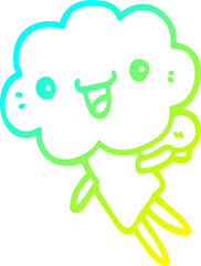 cold gradient line drawing of a cartoon cloud head creature