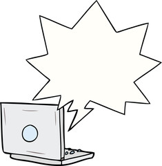 cartoon laptop computer with speech bubble
